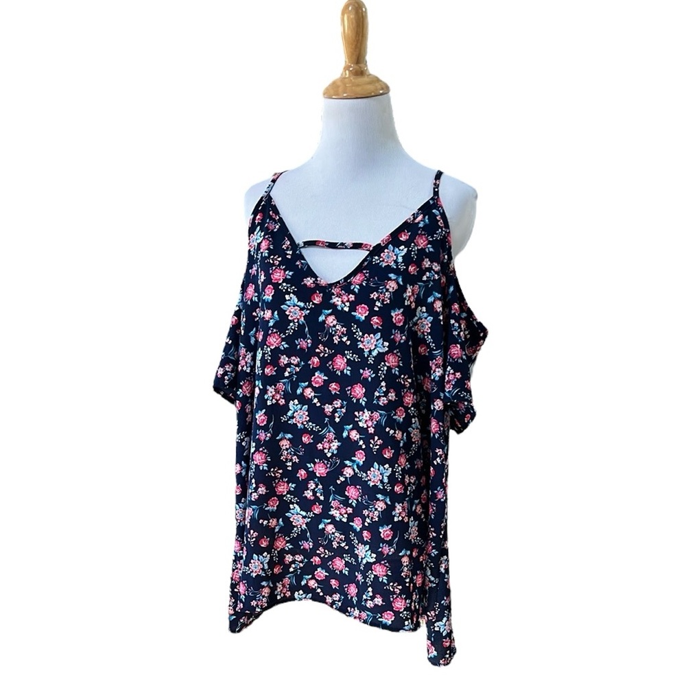 LA GYPSY OFF SHOULDER FLORAL PRINT BLOUSE BLUE MULTI SIZE 1XL